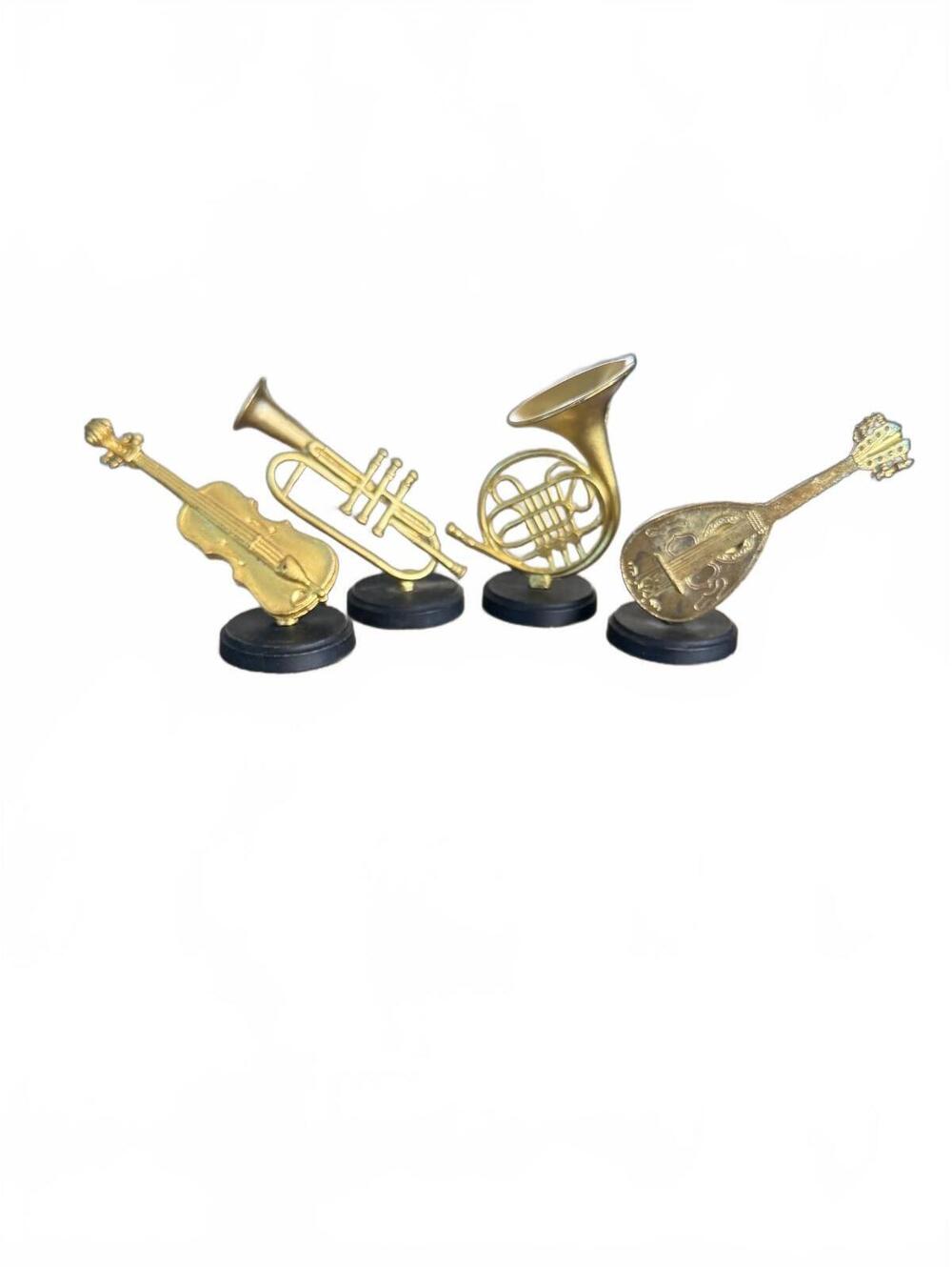 Set of 4 Vintage Miniature Brass Musical Instruments Place Card Holders